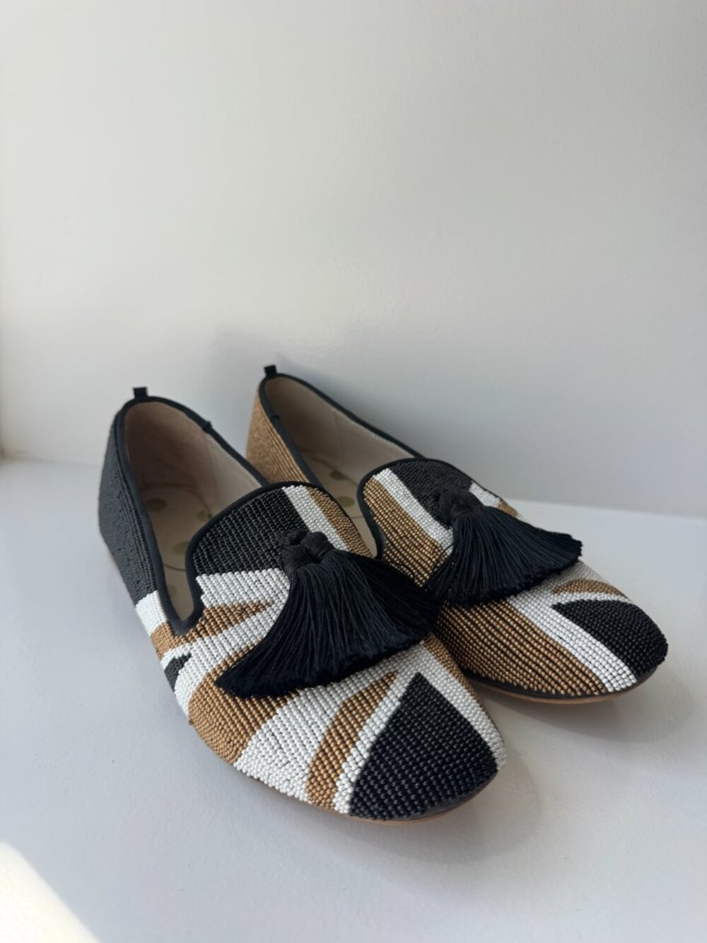 Boden Evelina Beaded Tassel Loafers Black Tan EU 38 - Picture 10 of 12